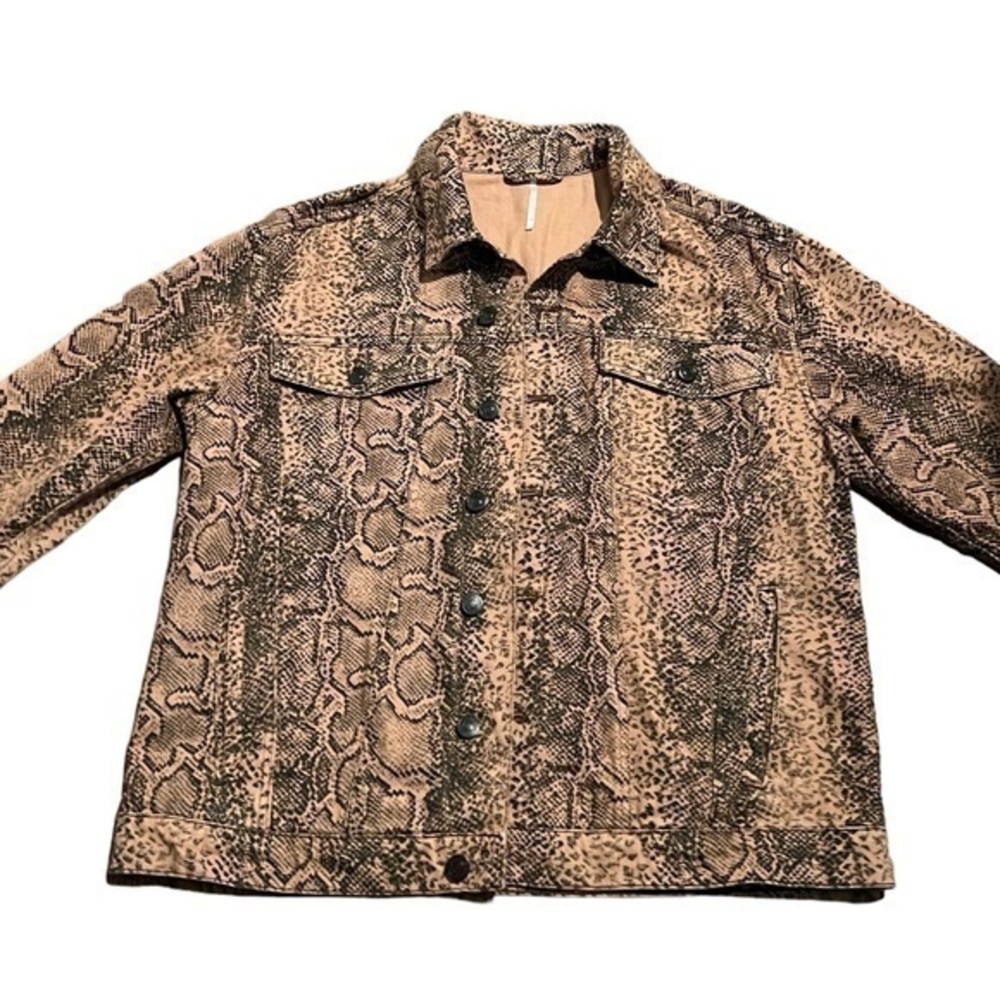 Free People Brown Snake Reptile Animal Print Trucker Jacket Size‎ Medium - Picture 2 of 9